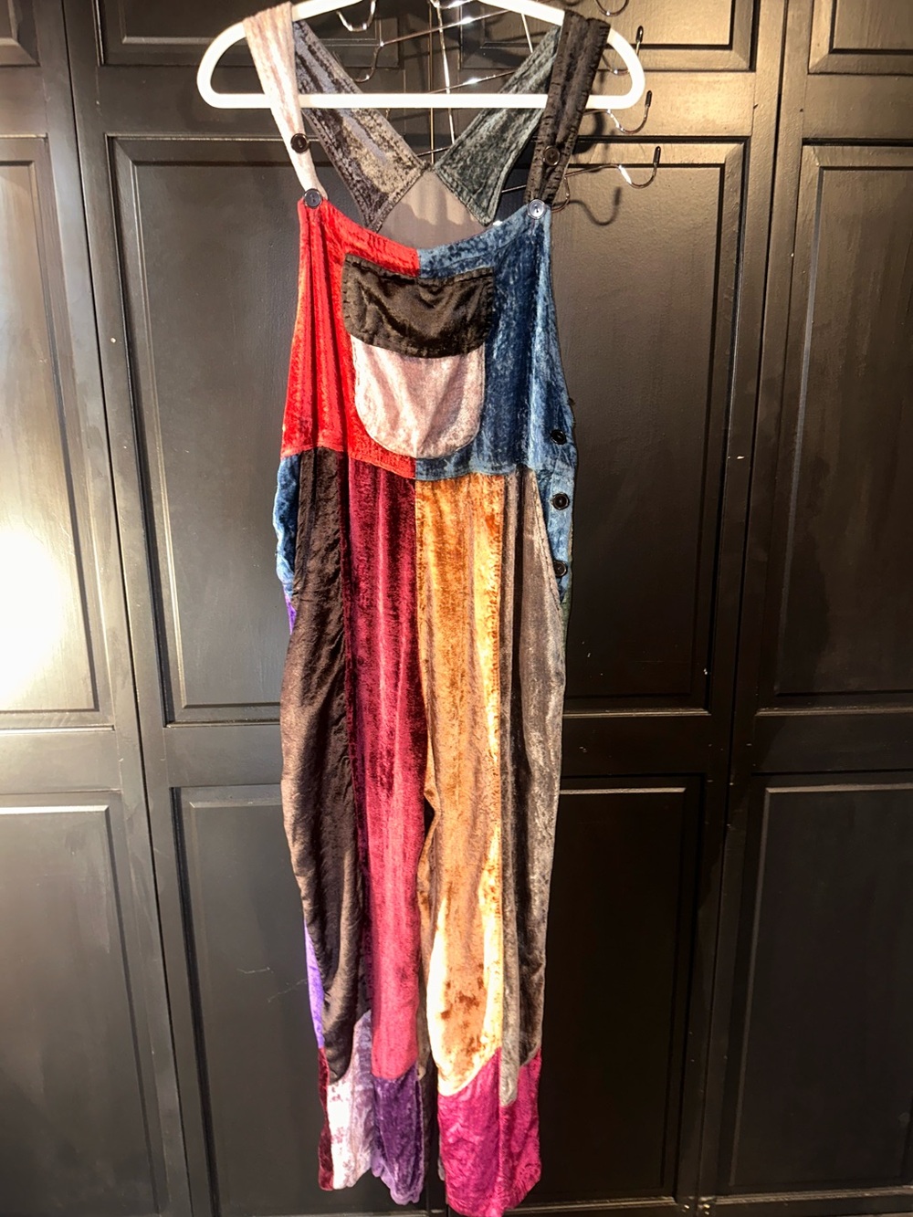Sacred Threads Red and Pink Velvet Patchwork Overalls